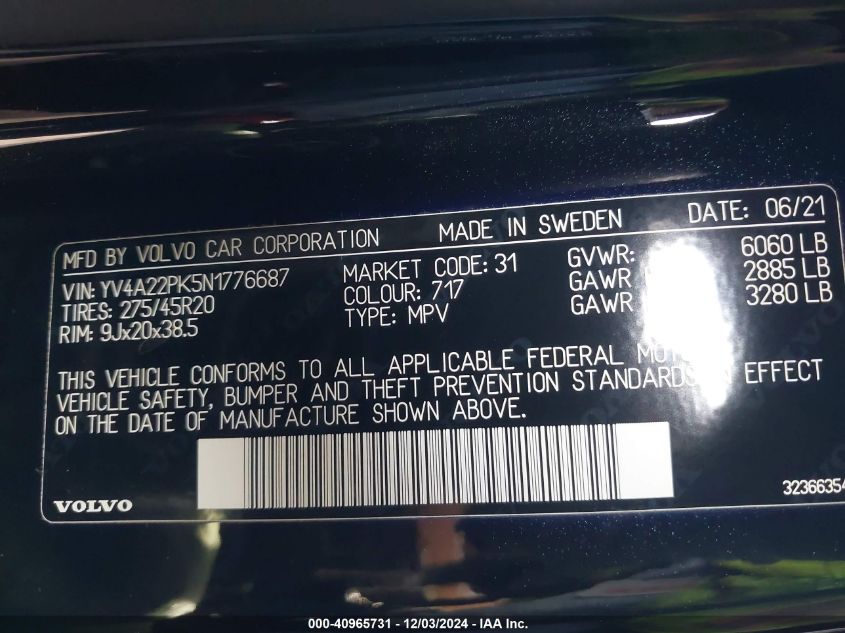 VIN YV4A22PK5N1776687 2022 VOLVO XC90 no.9