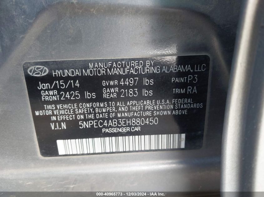 2014 HYUNDAI SONATA SE/LIMITED - 5NPEC4AB3EH880450