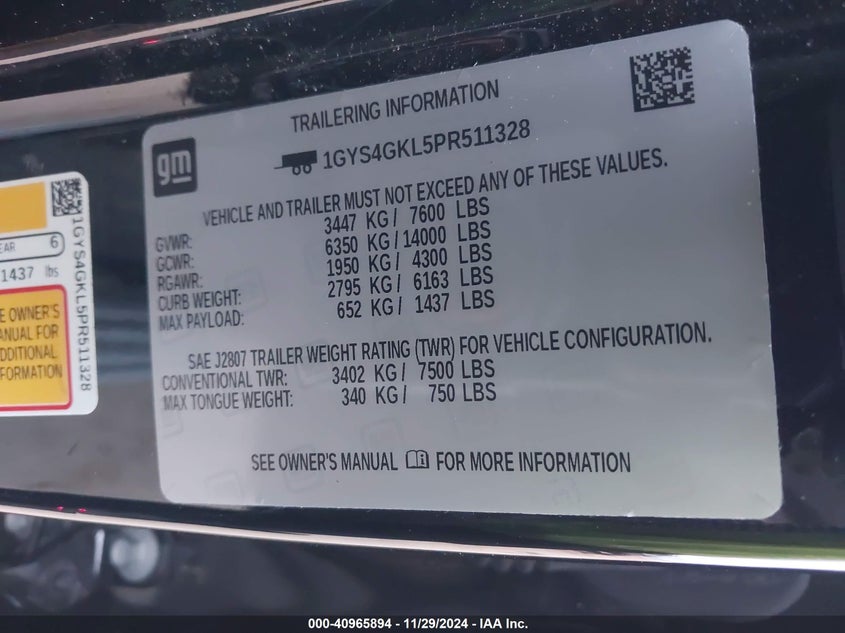 2023 CADILLAC ESCALADE 6.2L V-8 DI, VVT, 42(VIN: 1GYS4GKL5PR511328