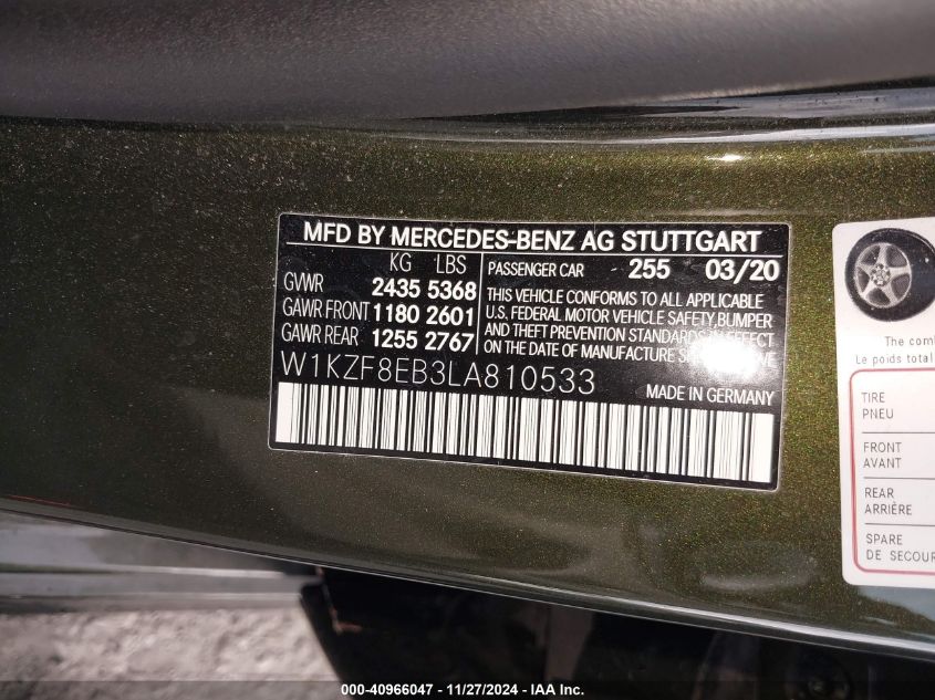 VIN W1KZF8EB3LA810533 2020 Mercedes-Benz E 350, 4Matic no.9