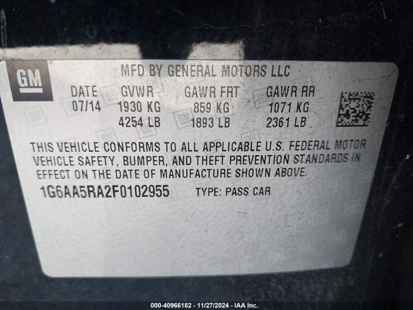 VIN 1G6AA5RA2F0102955 2015 CADILLAC ATS no.9