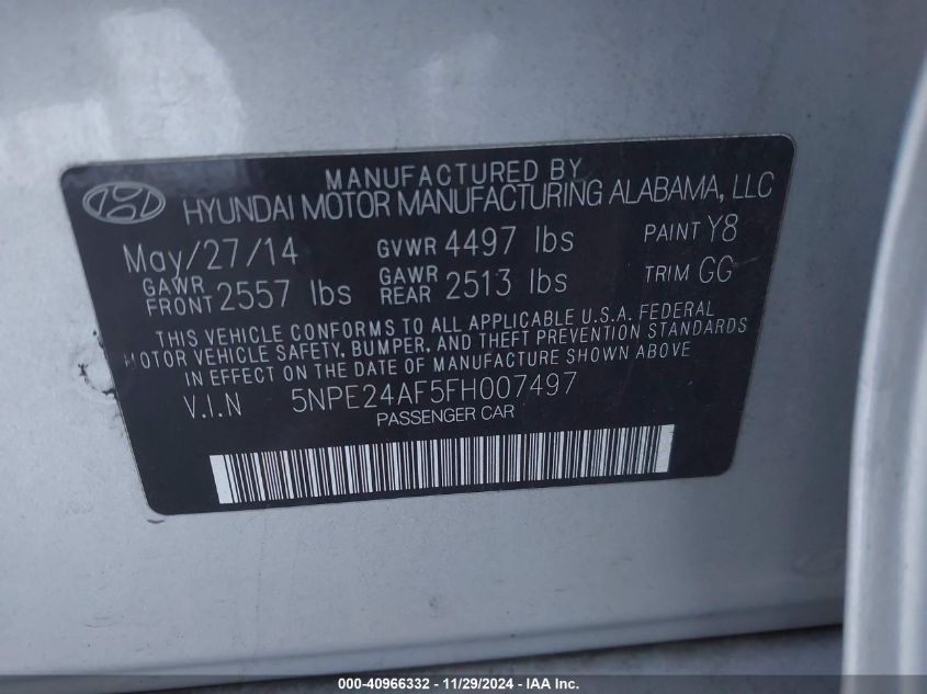 VIN 5NPE24AF5FH007497 2015 HYUNDAI SONATA no.9