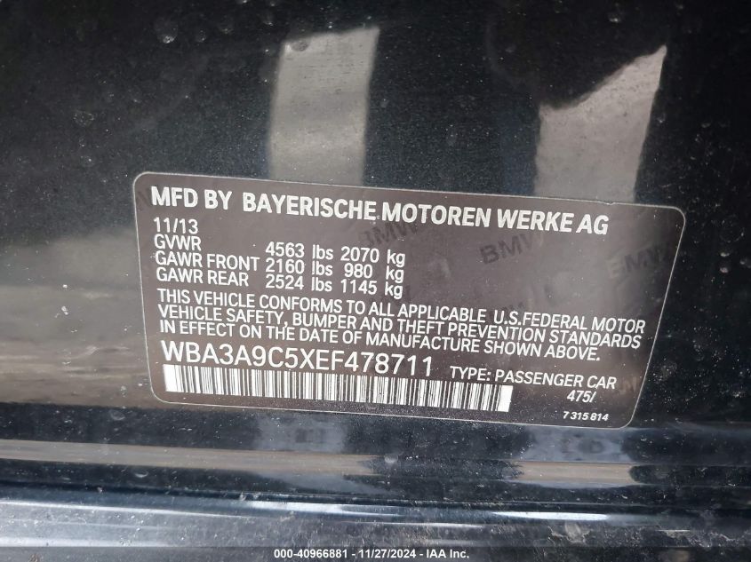 VIN WBA3A9C5XEF478711 2014 BMW 335I no.9