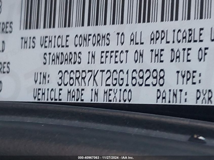 VIN 3C6RR7KT2GG169298 2016 RAM 1500, Express no.9