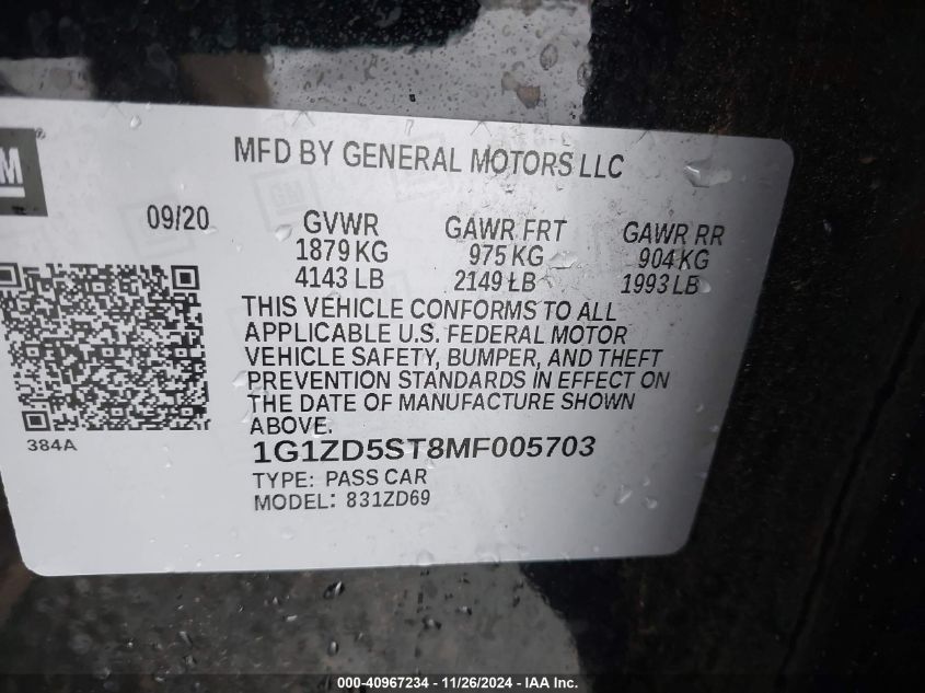 VIN 1G1ZD5ST8MF005703 2021 CHEVROLET MALIBU no.9