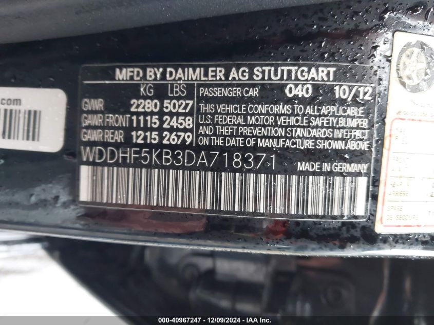 VIN WDDHF5KB3DA718371 2013 MERCEDES-BENZ E 350 no.9