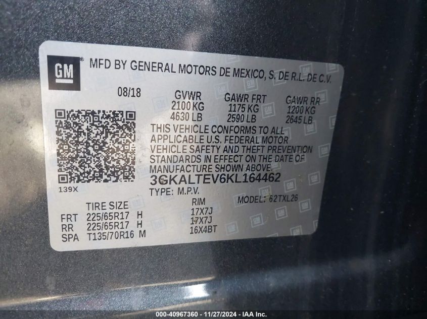 VIN 3GKALTEV6KL164462 2019 GMC Terrain, Sle no.9