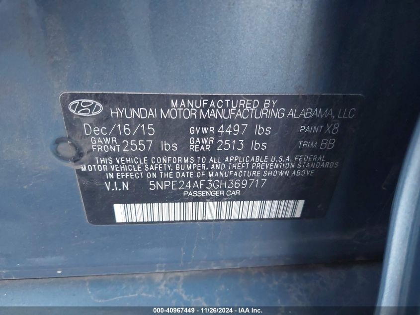 2016 HYUNDAI SONATA SE - 5NPE24AF3GH369717