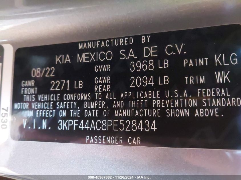 VIN 3KPF44AC8PE528434 2023 KIA FORTE no.9