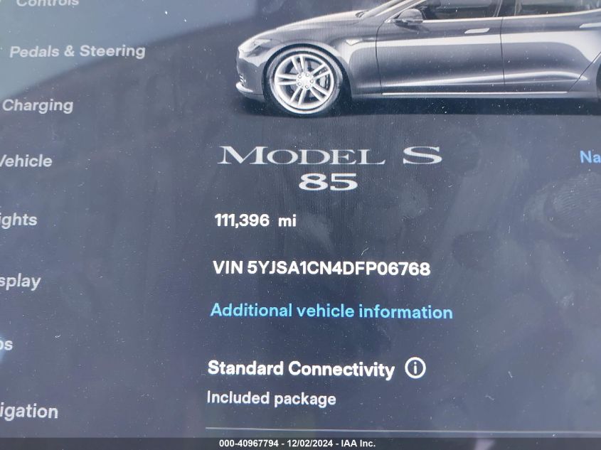 2013 Tesla Model S VIN: 5YJSA1CN4DFP06768 Lot: 40967794