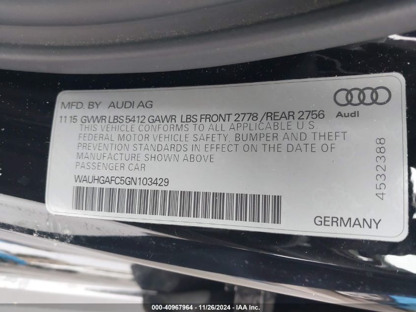 2016 AUDI A6 3.0T PREMIUM PLUS - WAUHGAFC5GN103429