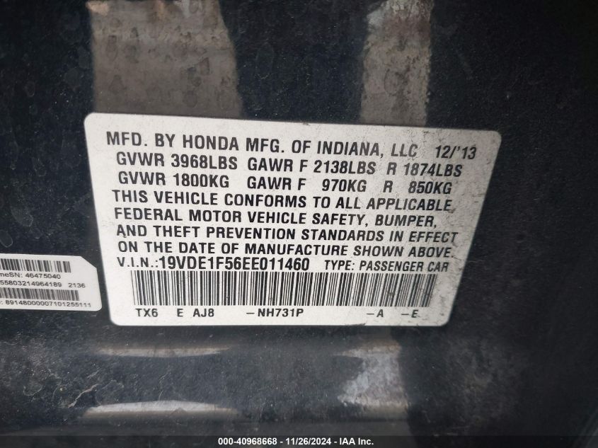 VIN 19VDE1F56EE011460 2014 ACURA ILX no.9