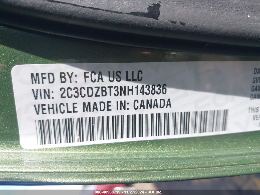 VIN 2C3CDZBT3NH143836 2022 DODGE CHALLENGER no.9