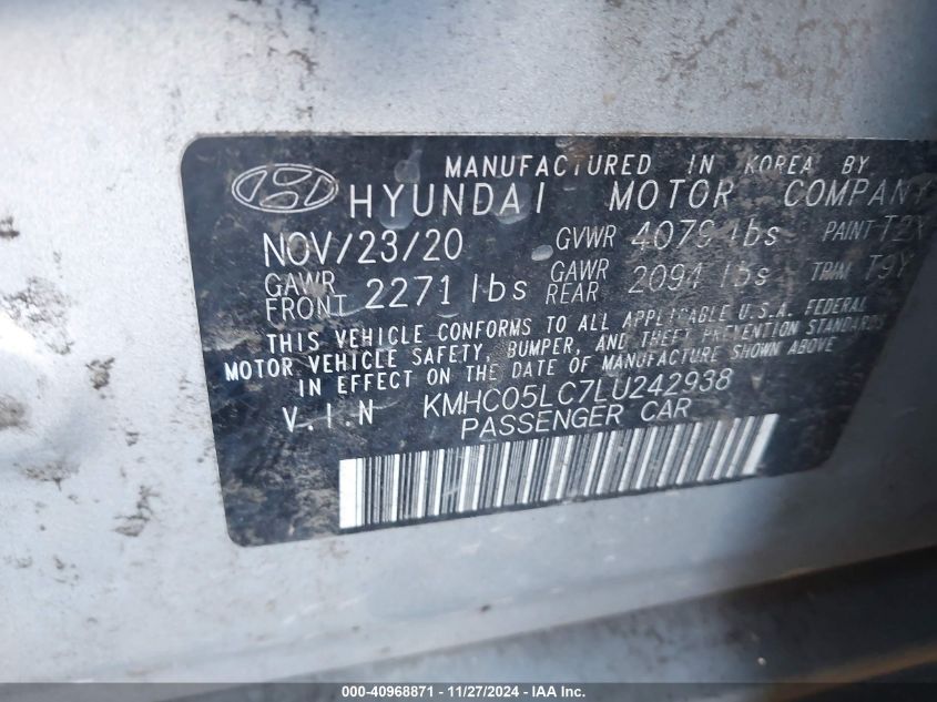 2020 Hyundai Ioniq Hybrid Limited VIN: KMHC05LC7LU242938 Lot: 40968871