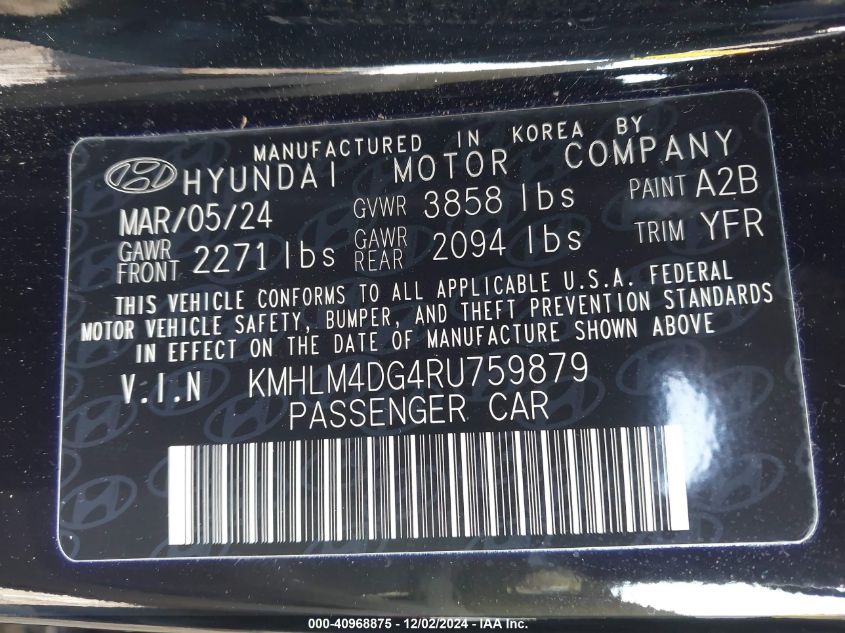 2024 Hyundai Elantra Sel VIN: KMHLM4DG4RU759879 Lot: 40968875