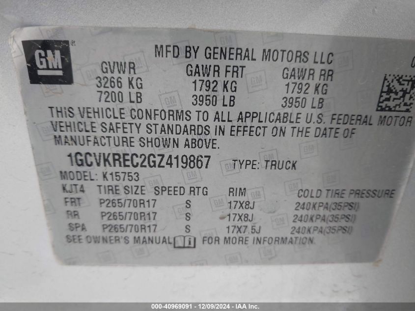 VIN 1GCVKREC2GZ419867 2016 CHEVROLET SILVERADO 1500 no.9