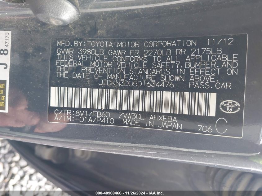 VIN JTDKN3DU5D1634476 2013 Toyota Prius, Three no.9