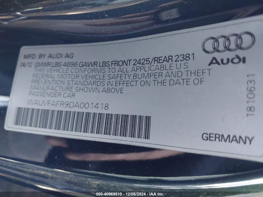 VIN WAUVFAFR9DA001418 2013 Audi A5, 2.0T Premium no.9