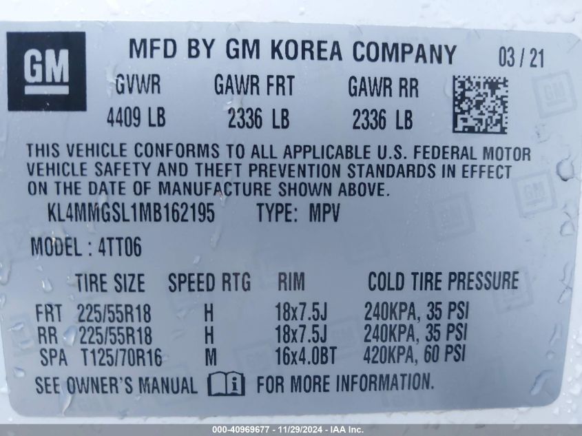 VIN KL4MMGSL1MB162195 2021 BUICK ENCORE GX no.9