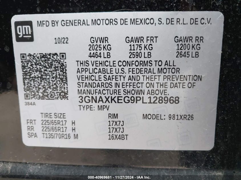 VIN 3GNAXKEG9PL128968 2023 Chevrolet Equinox, Fwd Lt no.9