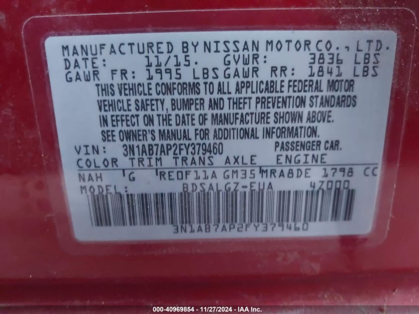 VIN 3N1AB7AP2FY379460 2015 NISSAN SENTRA no.9