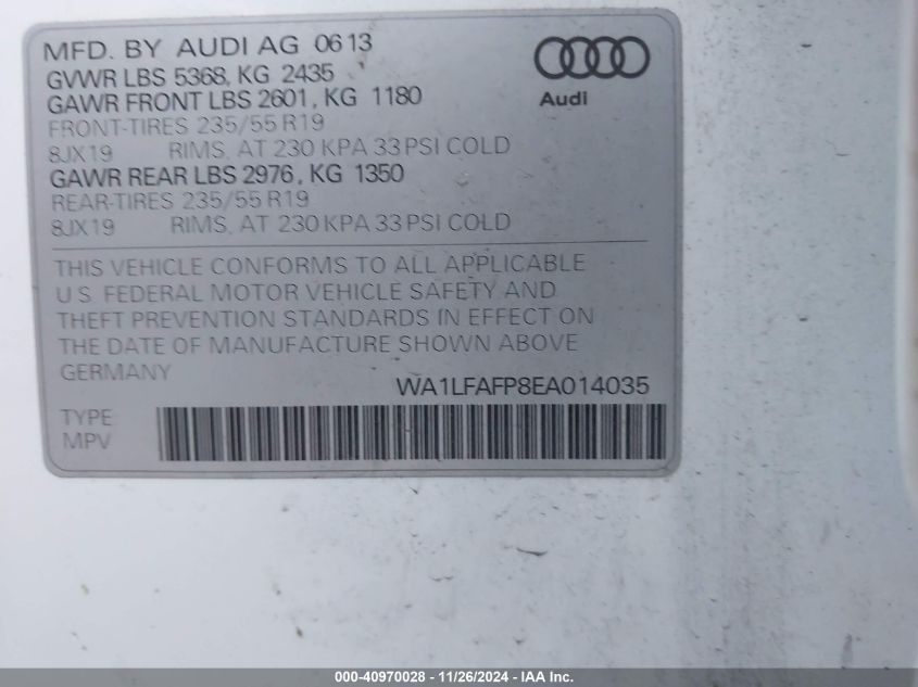 VIN WA1LFAFP8EA014035 2014 Audi Q5, 2.0T Premium no.9