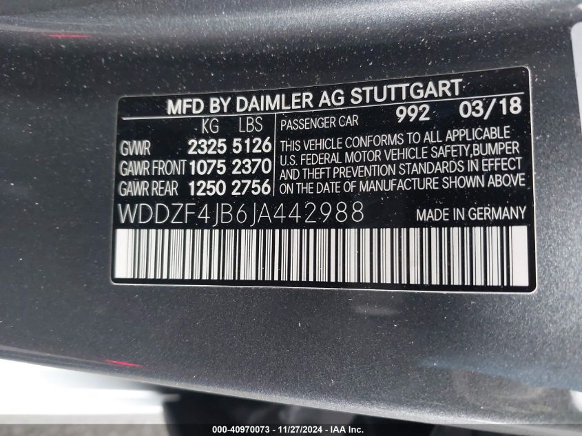 VIN WDDZF4JB6JA442988 2018 Mercedes-Benz E 300 no.9