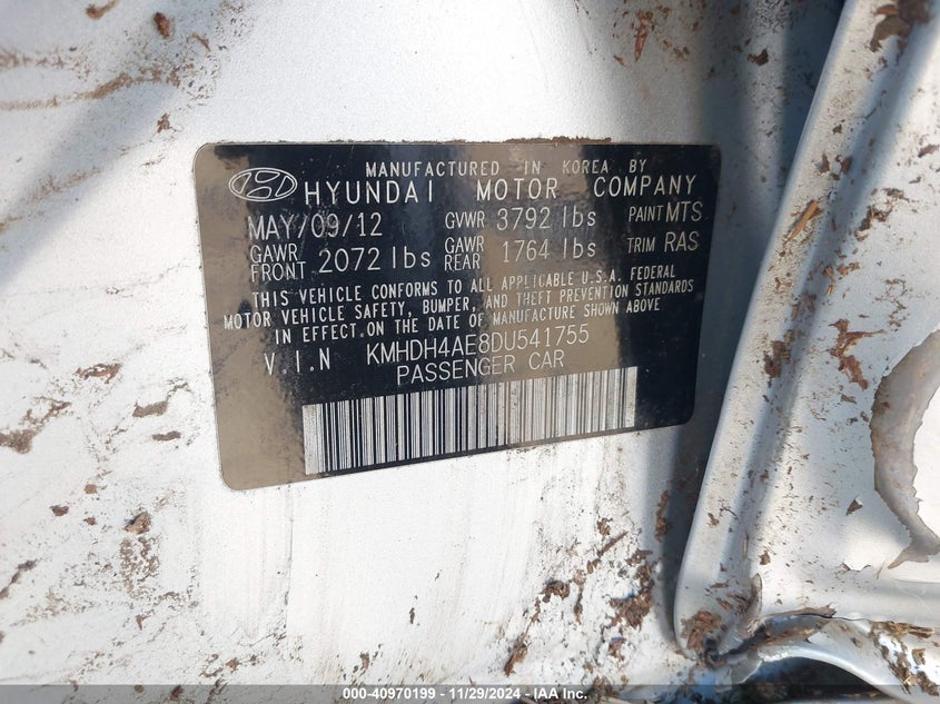2013 HYUNDAI ELANTRA VIN: KMHDH4AE8DU541755