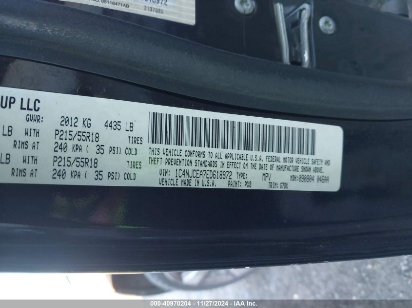 VIN 1C4NJCEA7ED618972 2014 Jeep Compass, Latitude no.9