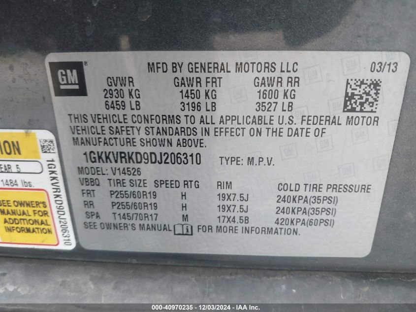 VIN 1GKKVRKD9DJ206310 2013 GMC ACADIA no.9