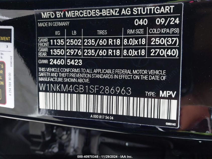 2025 Mercedes-Benz Glc 300 Suv VIN: W1NKM4GB1SF286963 Lot: 40970348