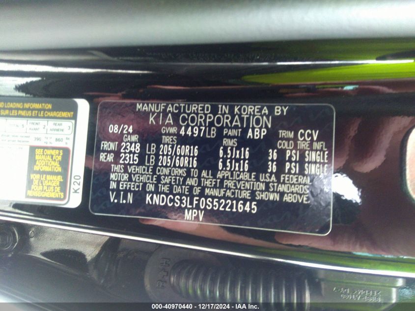 2025 Kia Niro Plug-In Hybrid Ex VIN: KNDCS3LF0S5221645 Lot: 40970440