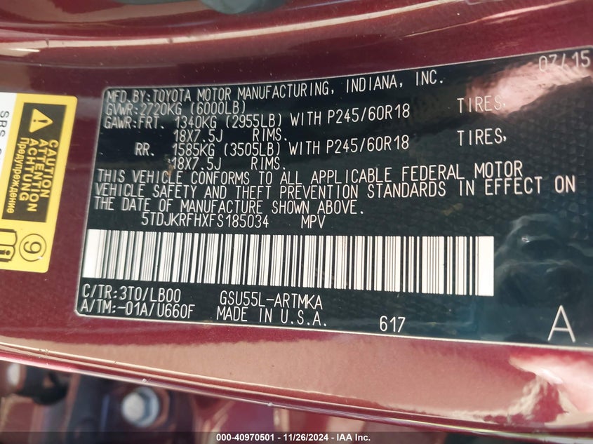 2015 TOYOTA HIGHLANDER XLE V6 - 5TDJKRFHXFS185034