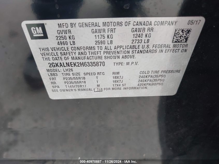 VIN 2GKALNEK2H6335870 2017 GMC Terrain, Sle-2 no.9