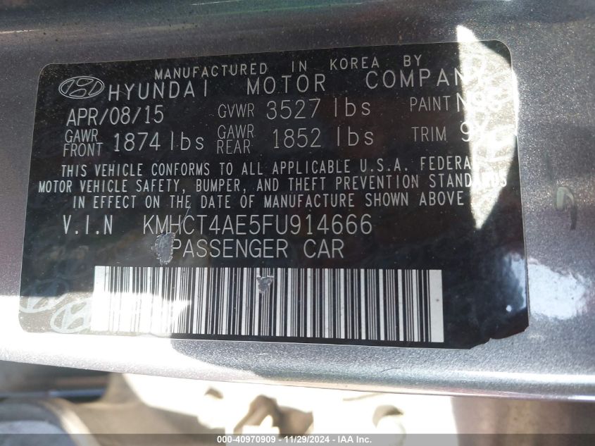 VIN KMHCT4AE5FU914666 2015 HYUNDAI ACCENT no.9