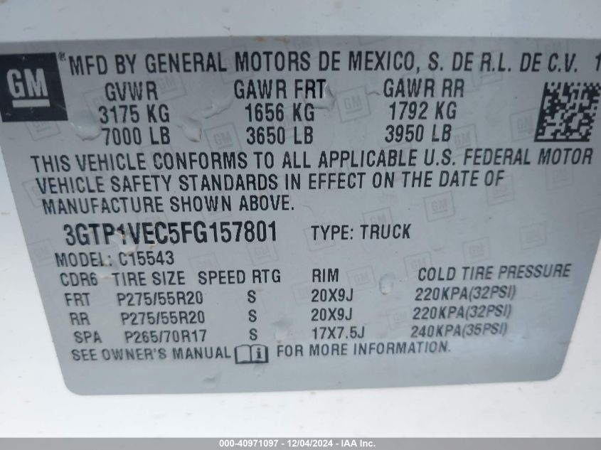 VIN 3GTP1VEC5FG157801 2015 GMC SIERRA 1500 no.9