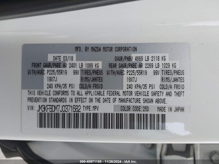 VIN JM3KFBDM7J0371682 2018 MAZDA CX-5 no.9