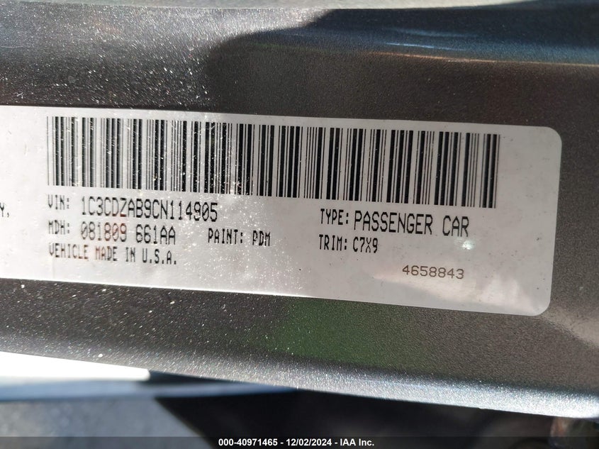 2012 DODGE AVENGER VIN: 1C3CDZAB9CN114905