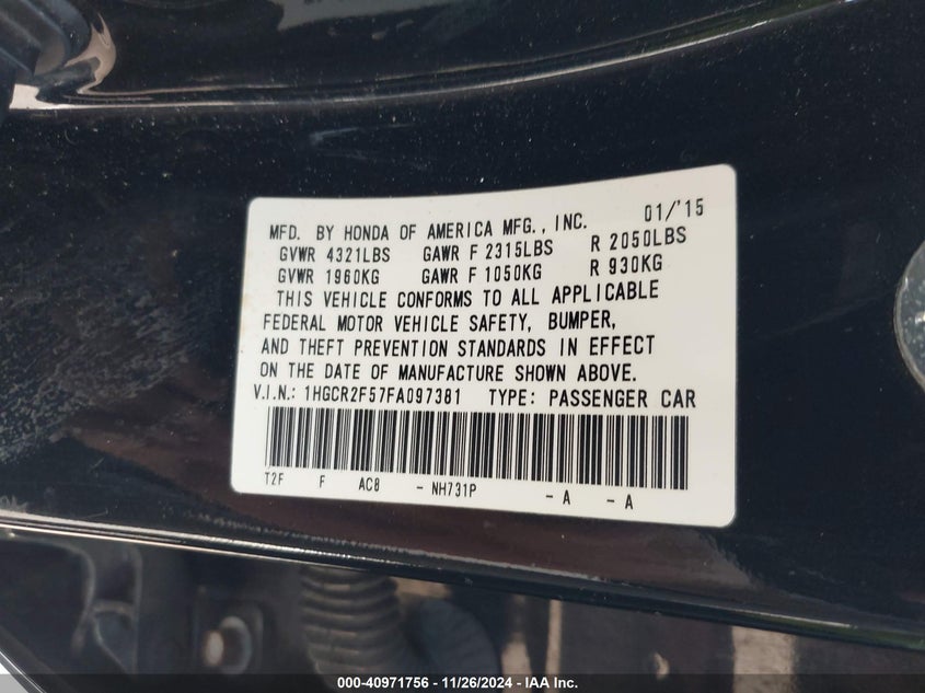 2015 HONDA ACCORD SPORT - 1HGCR2F57FA097381