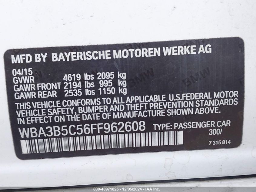 VIN WBA3B5C56FF962608 2015 BMW 3 Series, 328I Xdrive no.9