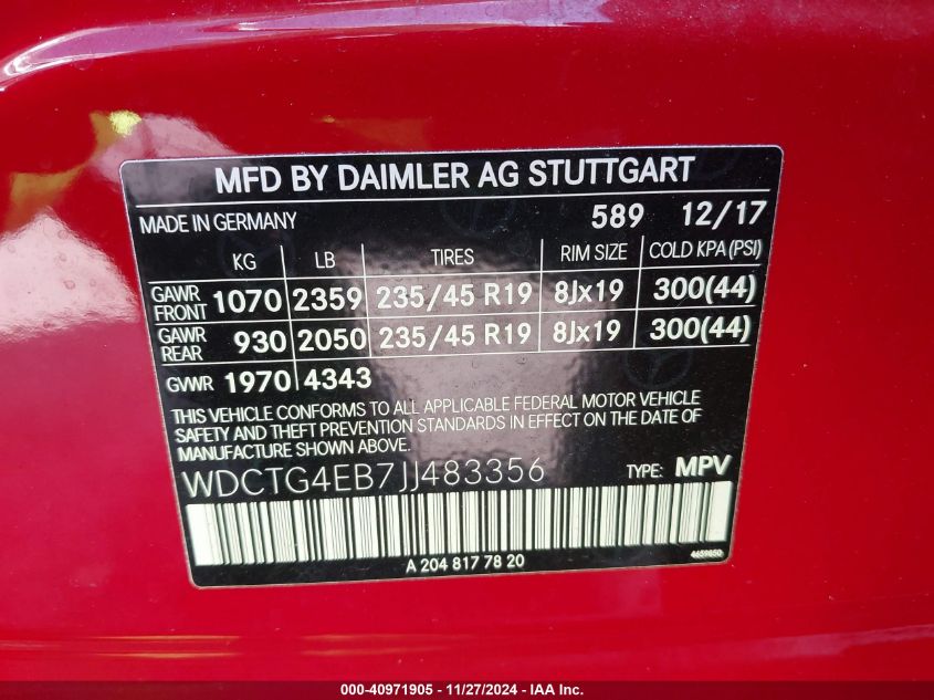 VIN WDCTG4EB7JJ483356 2018 Mercedes-Benz GLA 250 no.9