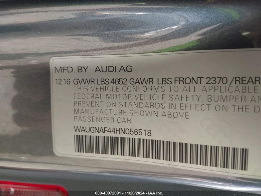 VIN WAUGNAF44HN056518 2017 AUDI A4 no.9