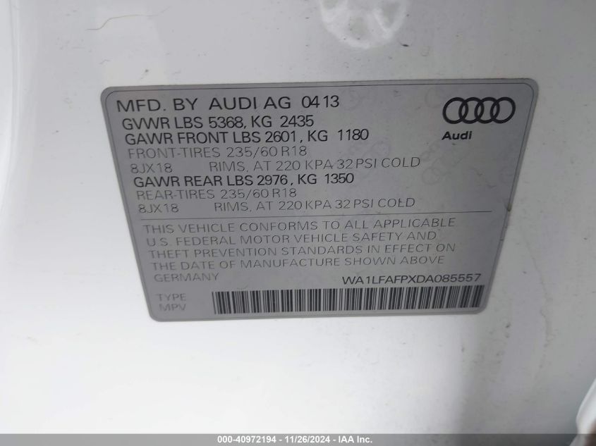 VIN WA1LFAFPXDA085557 2013 Audi Q5, 2.0T Premium no.9