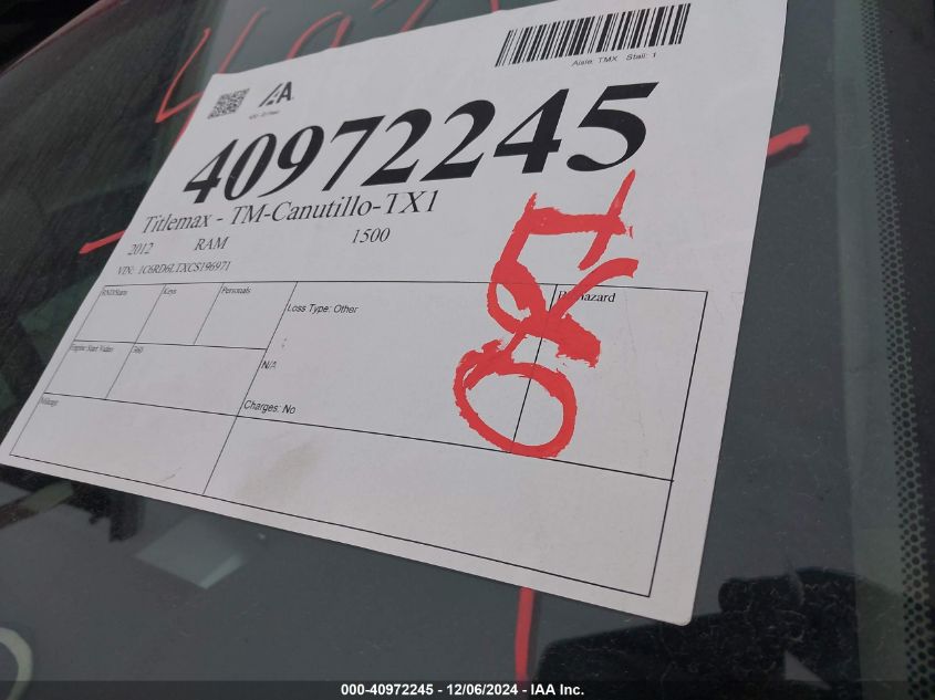 2012 Ram 1500 Slt VIN: 1C6RD6LTXCS196971 Lot: 40972245