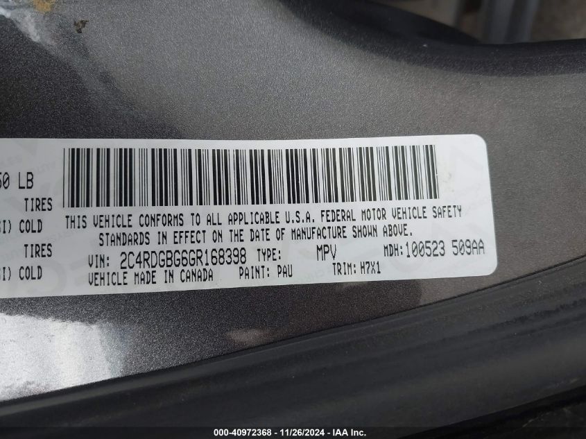 VIN 2C4RDGBG6GR168398 2016 DODGE GRAND CARAVAN no.9