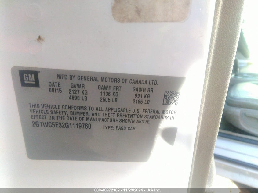 2016 CHEVROLET IMPALA LIMITED LTZ - 2G1WC5E32G1119760
