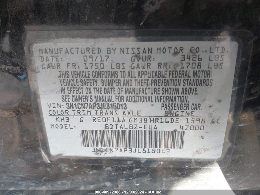 2018 NISSAN VERSA 1.6 SV - 3N1CN7AP3JL815013