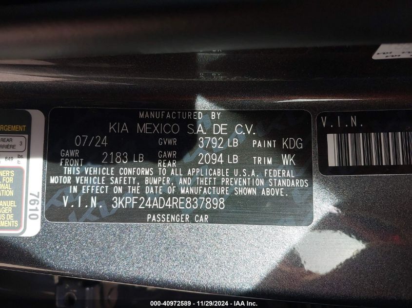 VIN 3KPF24AD4RE837898 2024 KIA FORTE no.9