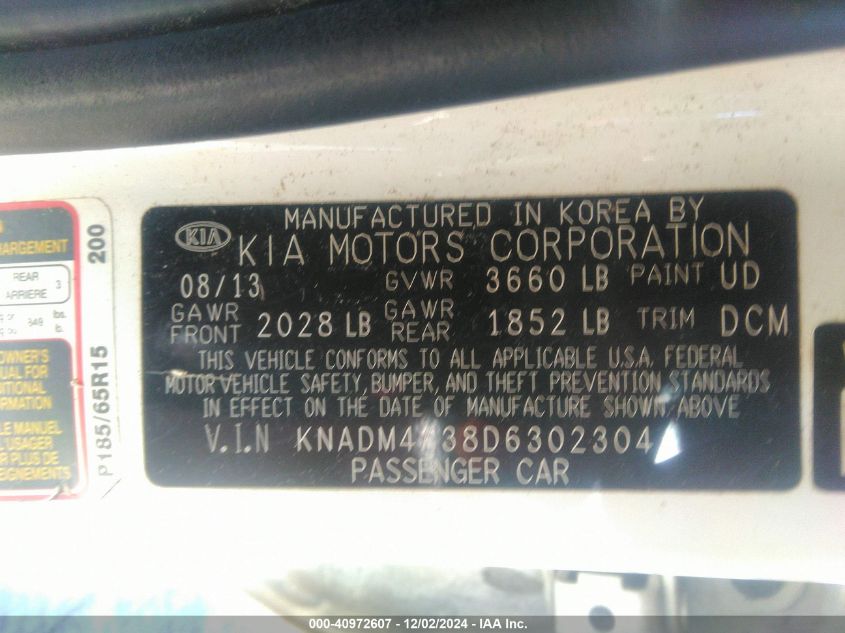 VIN KNADM4A38D6302304 2013 KIA Rio, LX no.9