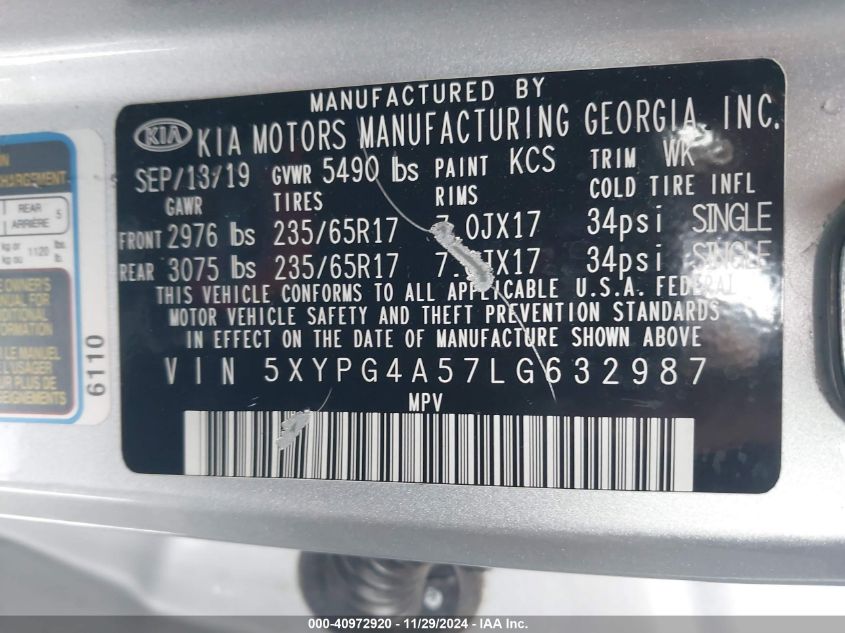 2020 KIA SORENTO 3.3L LX - 5XYPG4A57LG632987